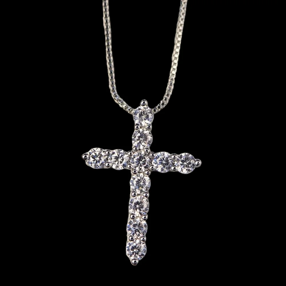 Sterling silver cross diamond necklace - Picture 3 of 8